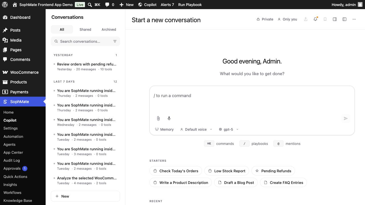 SophMate Copilot slash-command workspace for running reusable playbooks.
