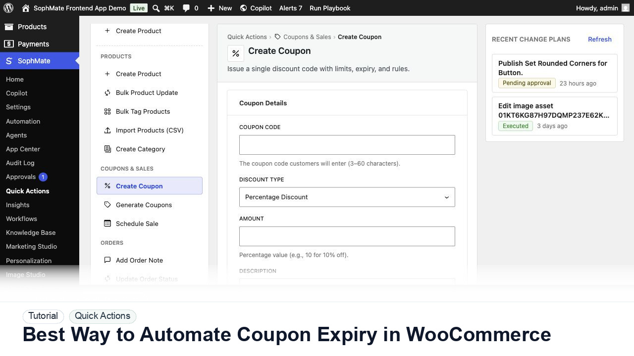 SophMate tutorial image for Best Way to Automate Coupon Expiry in WooCommerce showing the related wp-admin workflow context.