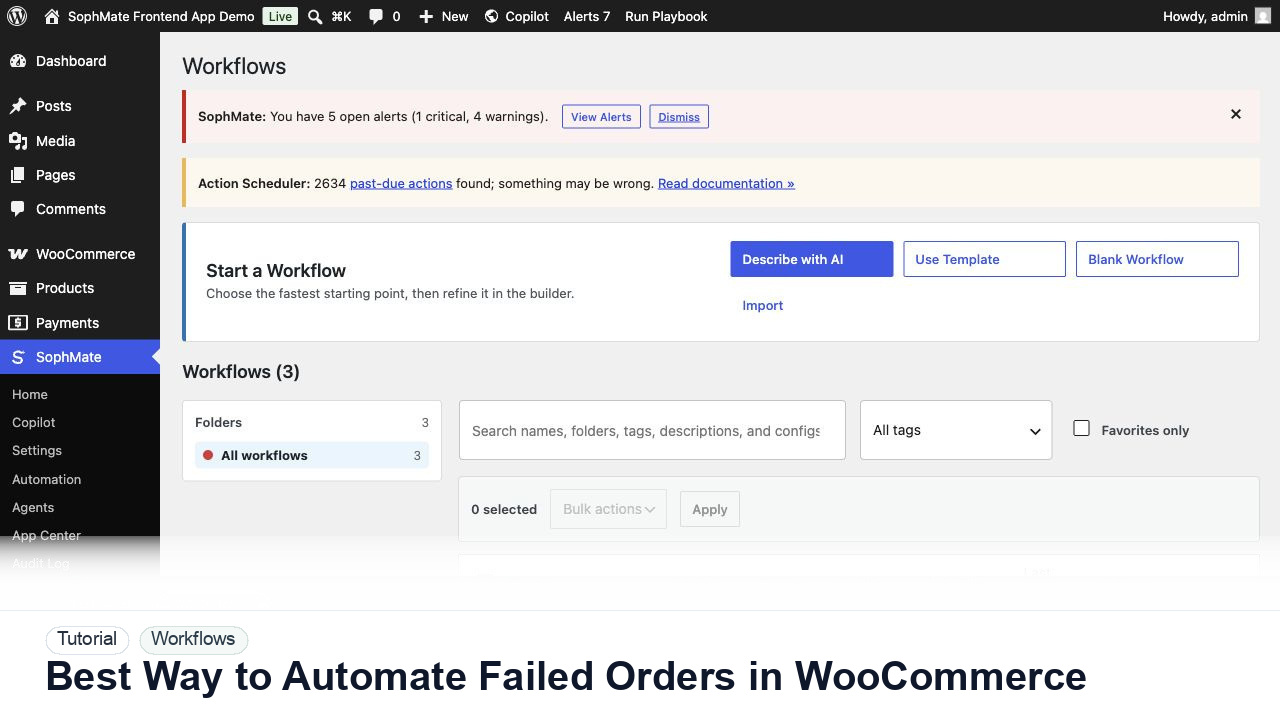 SophMate tutorial image for Best Way to Automate Failed Orders in WooCommerce showing the related wp-admin workflow context.