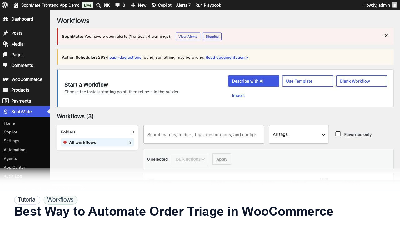 SophMate tutorial image for Best Way to Automate Order Triage in WooCommerce showing the related wp-admin workflow context.