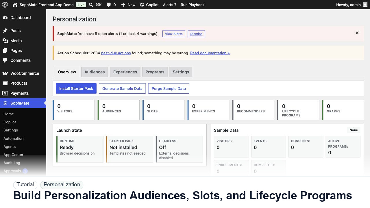 SophMate tutorial image for Build Personalization Audiences, Slots, and Lifecycle Programs showing the related wp-admin workflow context.