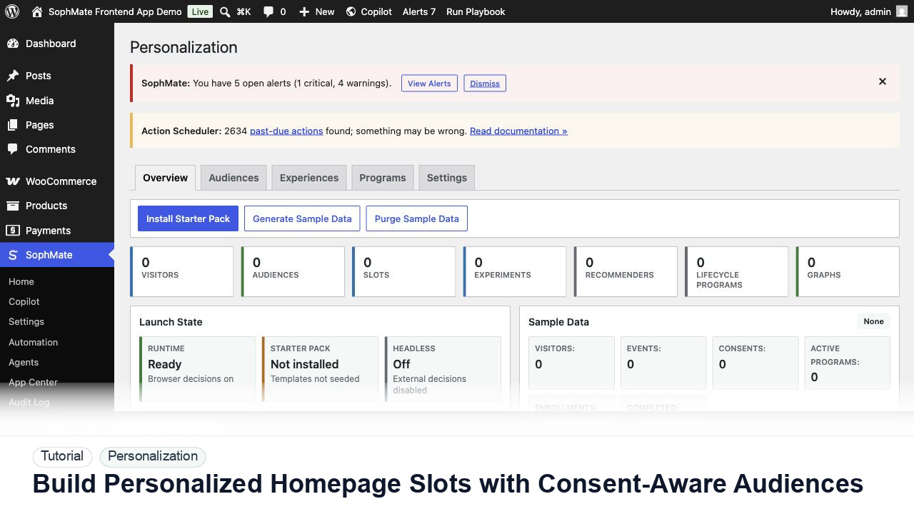 SophMate tutorial image for Build Personalized Homepage Slots with Consent-Aware Audiences showing the related wp-admin workflow context.
