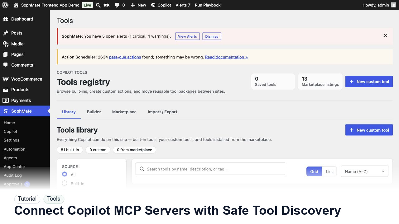 SophMate tutorial image for Connect Copilot MCP Servers with Safe Tool Discovery showing the related wp-admin workflow context.