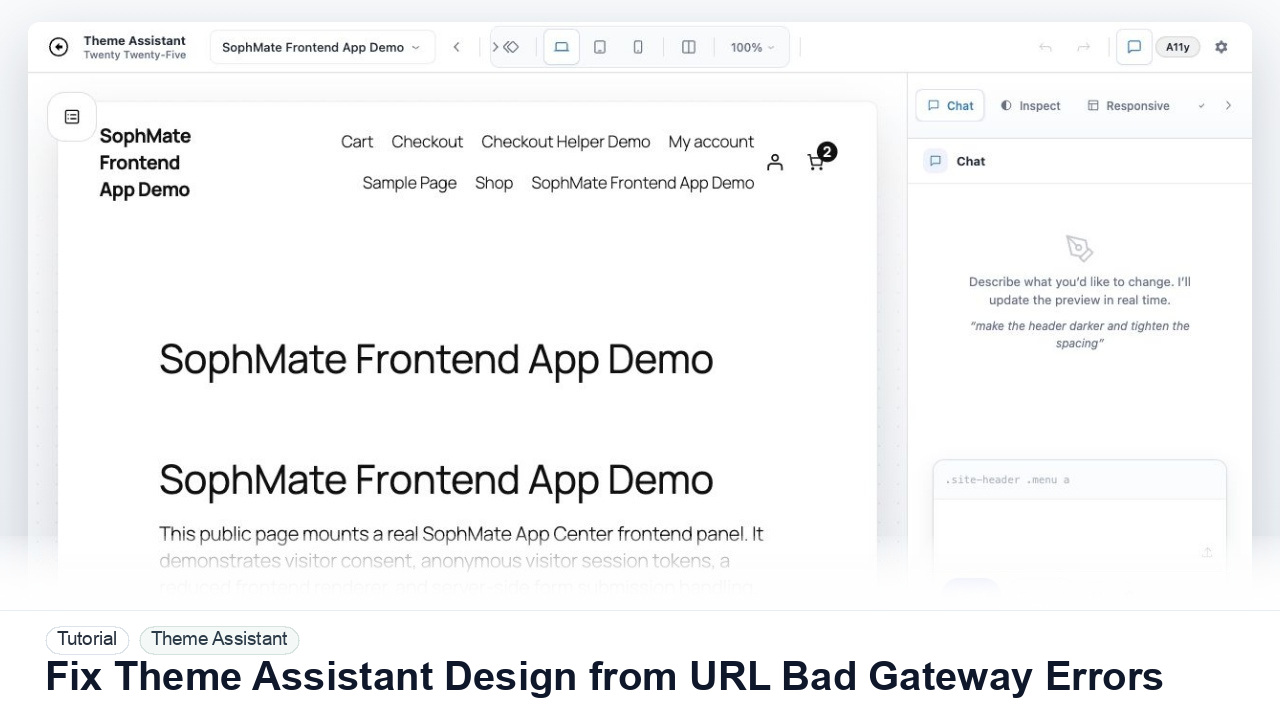 SophMate tutorial image for Fix Theme Assistant Design from URL Bad Gateway Errors showing the related wp-admin workflow context.