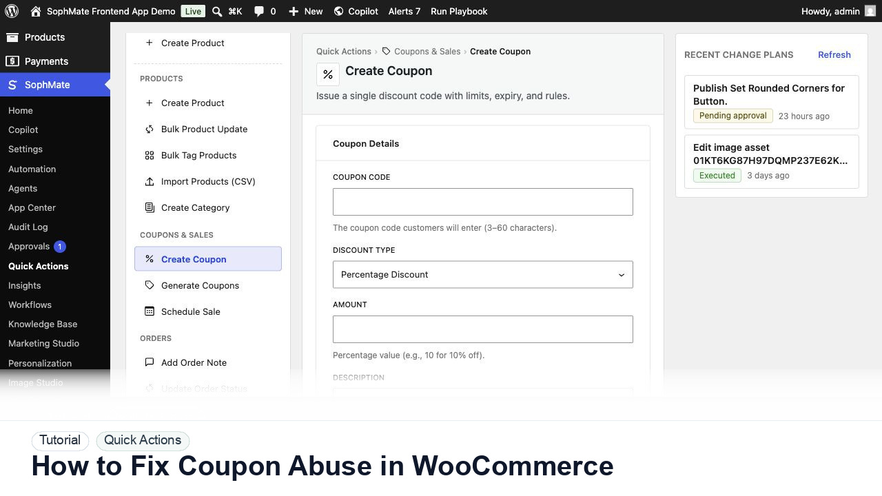 SophMate tutorial image for How to Fix Coupon Abuse in WooCommerce showing the related wp-admin workflow context.
