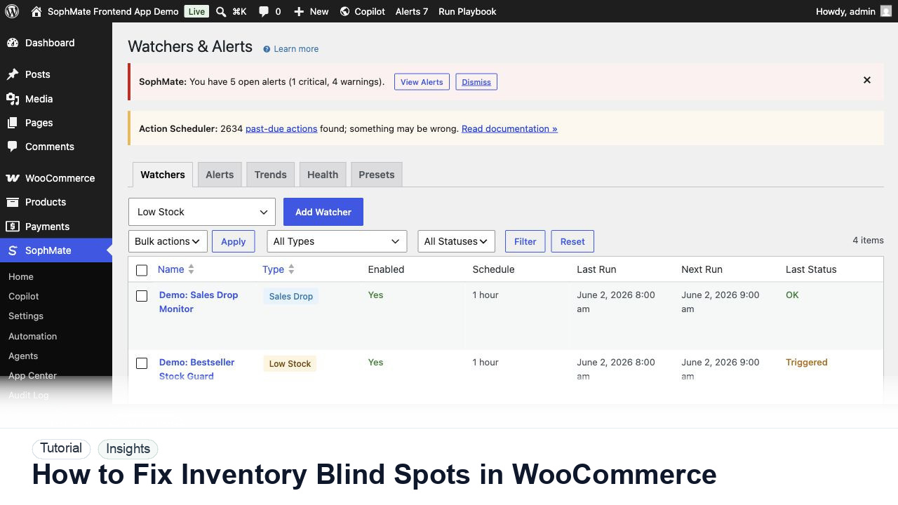 SophMate tutorial image for How to Fix Inventory Blind Spots in WooCommerce showing the related wp-admin workflow context.
