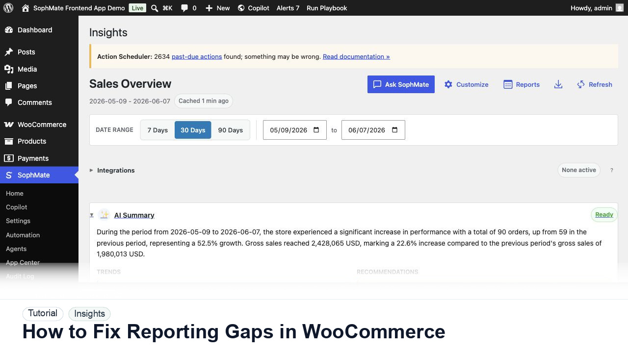 SophMate tutorial image for How to Fix Reporting Gaps in WooCommerce showing the related wp-admin workflow context.