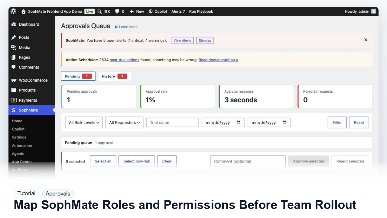 SophMate tutorial image for Map SophMate Roles and Permissions Before Team Rollout showing the related wp-admin workflow context.