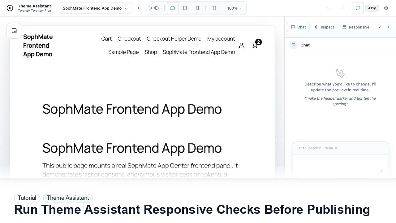 SophMate tutorial image for Run Theme Assistant Responsive Checks Before Publishing showing the related wp-admin workflow context.