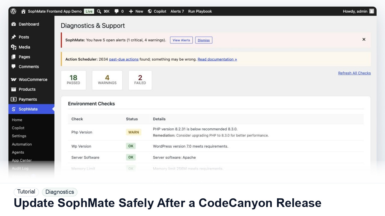 SophMate tutorial image for Update SophMate Safely After a CodeCanyon Release showing the related wp-admin workflow context.